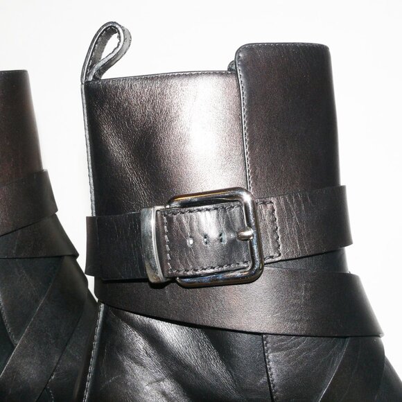 JIL SANDER BLACK LEATHER BUCKLED ANKLE BOOT w/OIL SLICK FINISH - Picture 6 of 9